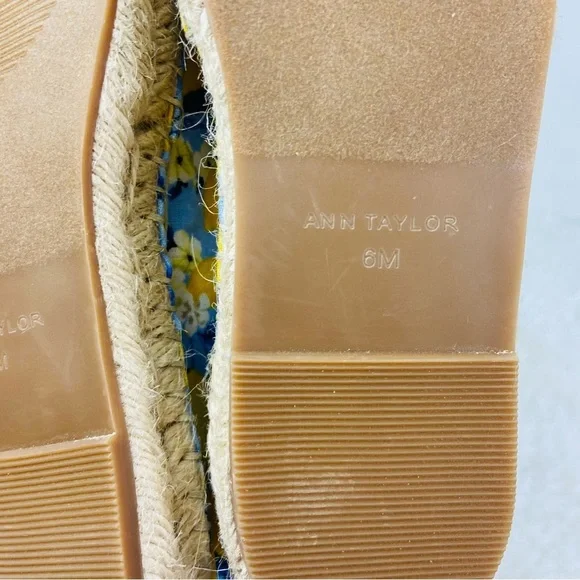NWOT ANN TAYLOR blue & yellow lemon print tapestry summer espadrille shoes SZ 6 - Picture 13 of 17